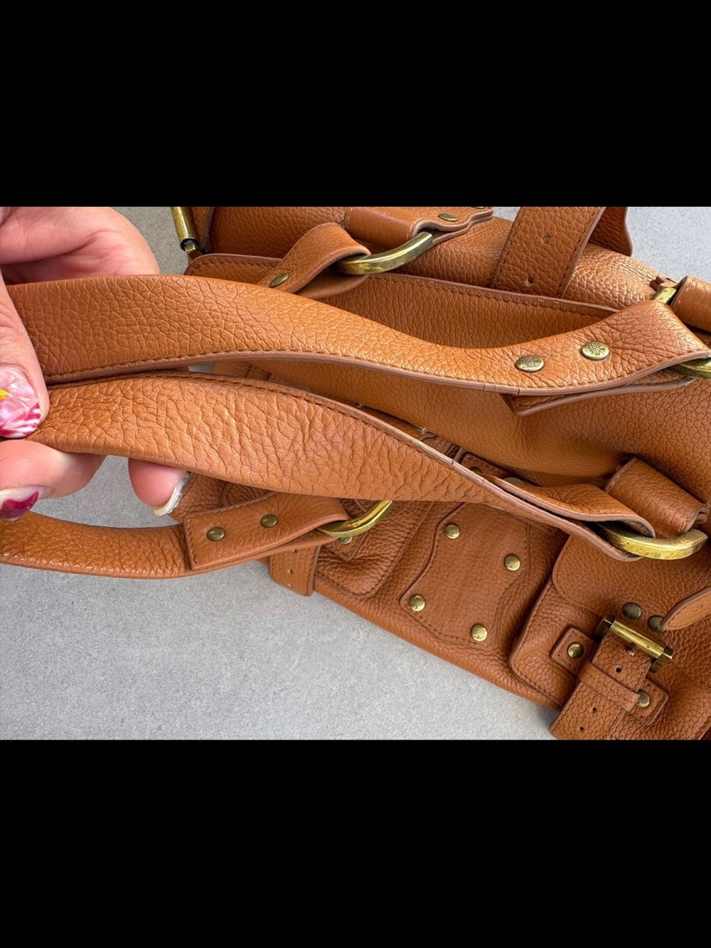Mulberry Orange-Tan Pebbled Leather Satchel with Buckle Pockets - Picture 3 of 16
